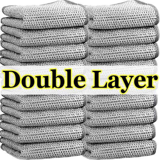 Wholesale Metal Steel Wire Rags Cloth Home Kitchen Pot Pan Dishwashing Double-Sided Dishcloth Cleaning Cloths Towel Scrubber Rag